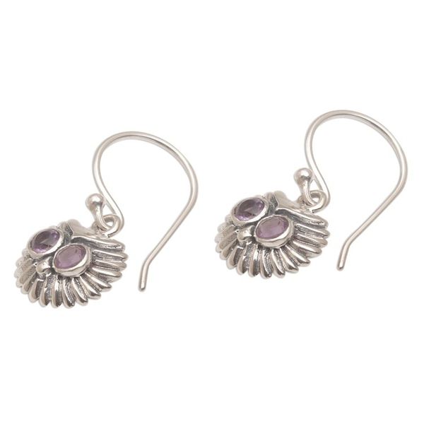 Alternate image for Amethyst and Sterling Silver Owl Dangle Earrings from Bali Opulent Owl