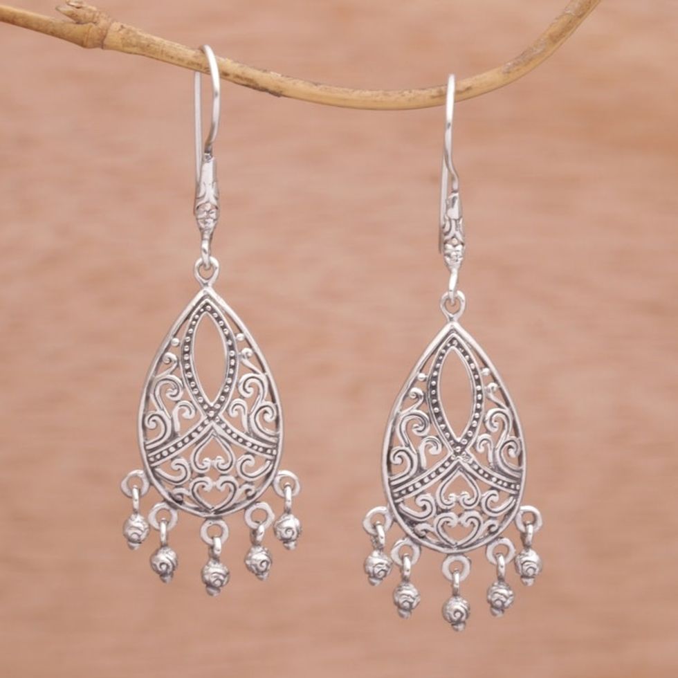 Artisan Handmade 925 Sterling Silver Chandelier Earrings 'Ballroom Crest'