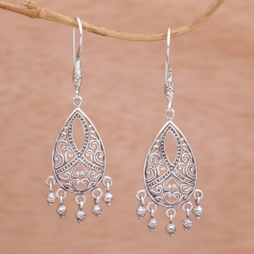 Artisan Handmade 925 Sterling Silver Chandelier Earrings 'Ballroom Crest'