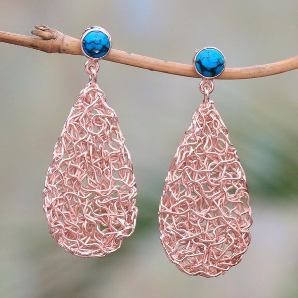 Alternate image for Teardrop Rose Gold Plated Magnesite Earrings from Bali Nested Teardrops