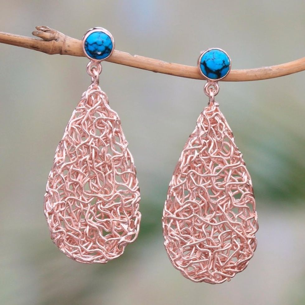 Teardrop Rose Gold Plated Magnesite Earrings from Bali 'Nested Teardrops'