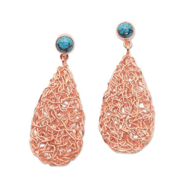 Alternate image for Teardrop Rose Gold Plated Magnesite Earrings from Bali Nested Teardrops