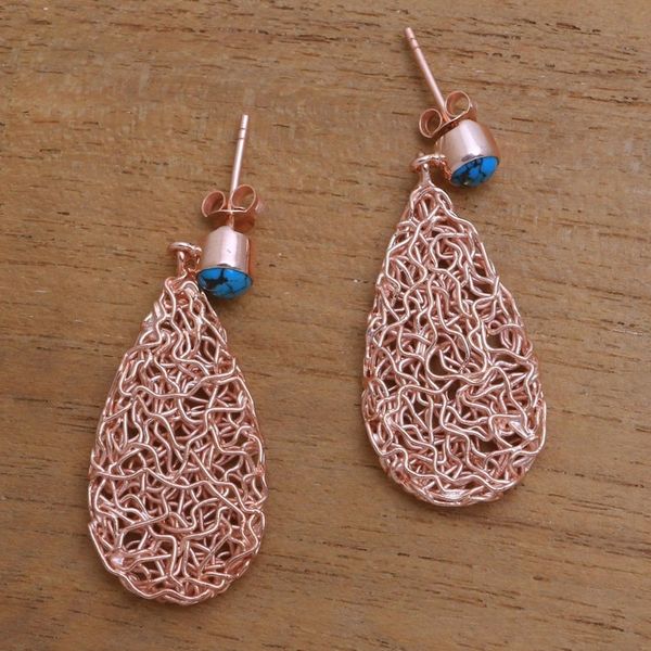 Alternate image for Teardrop Rose Gold Plated Magnesite Earrings from Bali Nested Teardrops