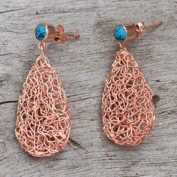 Alternate image for Teardrop Rose Gold Plated Magnesite Earrings from Bali Nested Teardrops