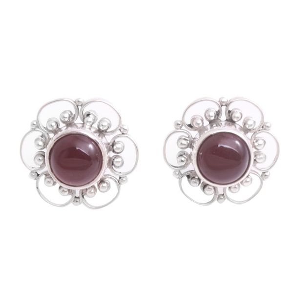 Alternate image for Floral Carnelian Button Earrings from Bali Red Jepun