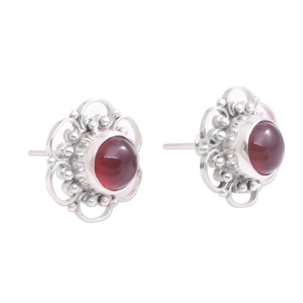 Alternate image for Floral Carnelian Button Earrings from Bali Red Jepun