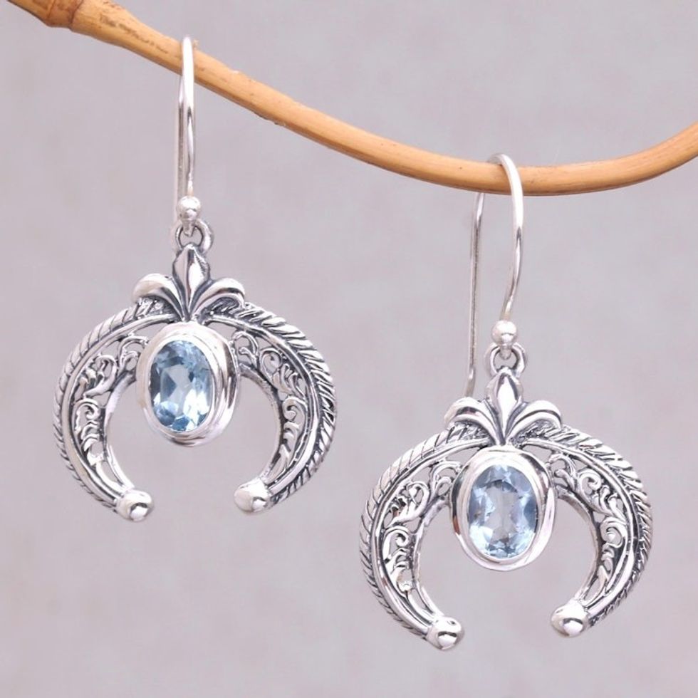 Indonesian Blue Topaz and Sterling Silver Dangle Earrings 'Elegant Talons'