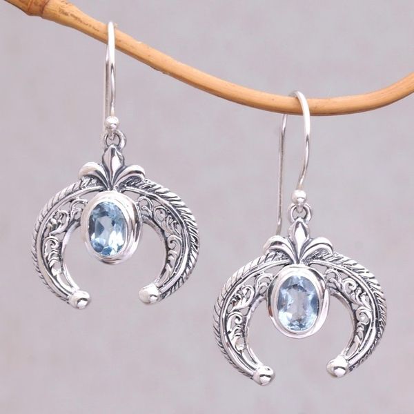 Alternate image for Indonesian Blue Topaz and Sterling Silver Dangle Earrings Elegant Talons