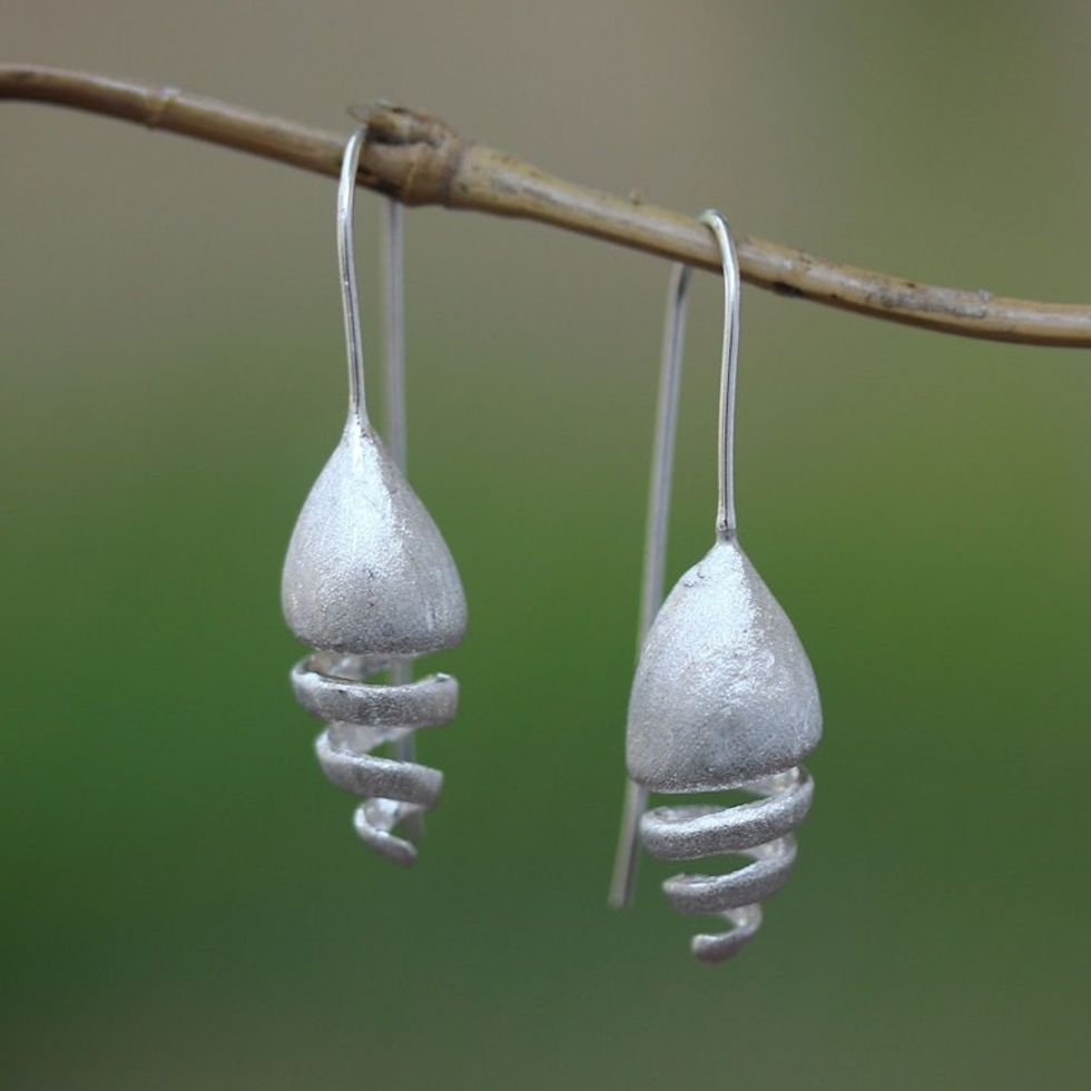 Combination Finish Spiral Shape Sterling Silver Earrings 'Glittering Snail Spiral'