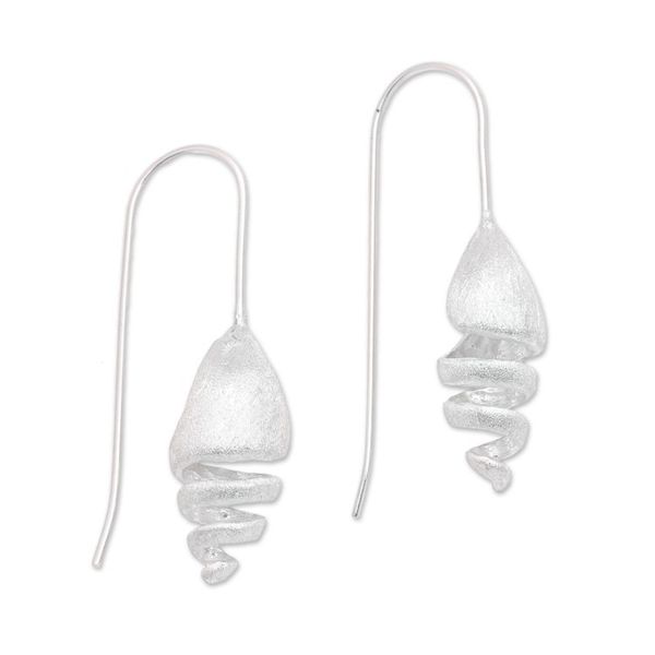 Alternate image for Combination Finish Spiral Shape Sterling Silver Earrings Glittering Snail Spiral