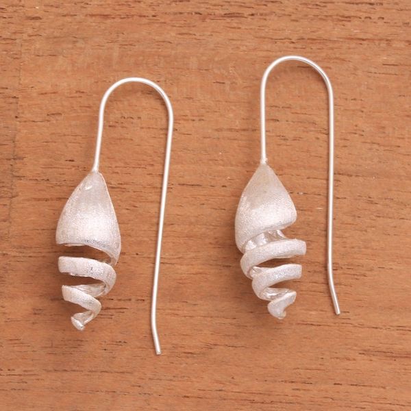 Alternate image for Combination Finish Spiral Shape Sterling Silver Earrings Glittering Snail Spiral