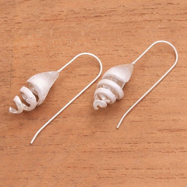 Alternate image for Combination Finish Spiral Shape Sterling Silver Earrings Glittering Snail Spiral
