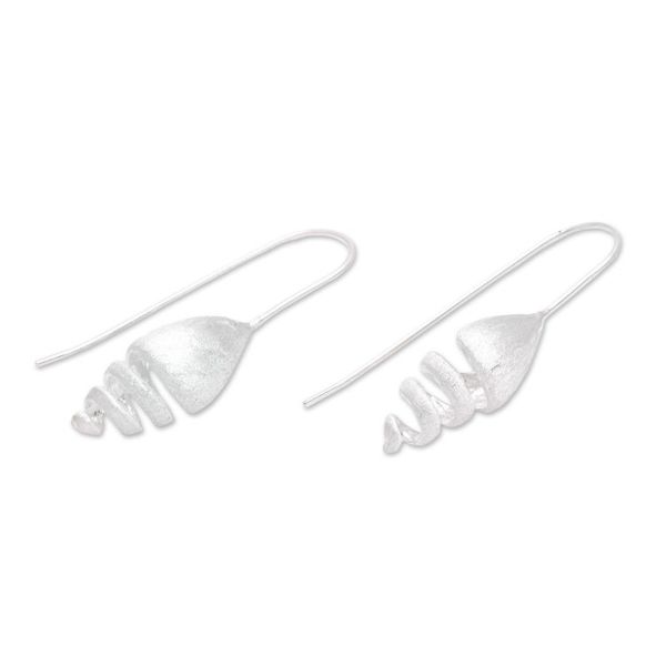 Alternate image for Combination Finish Spiral Shape Sterling Silver Earrings Glittering Snail Spiral