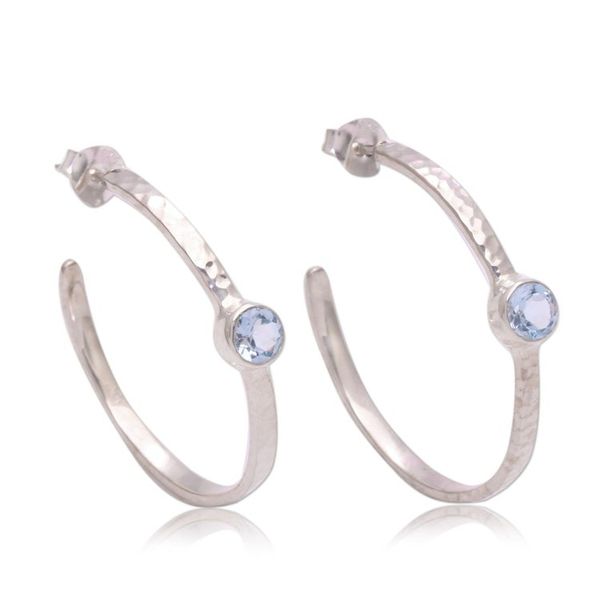 Alternate image for Sterling Silver Hammered Blue Topaz Half-Hoop Earrings Pretty Paradox