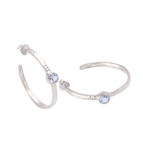 Alternate image for Sterling Silver Hammered Blue Topaz Half-Hoop Earrings Pretty Paradox