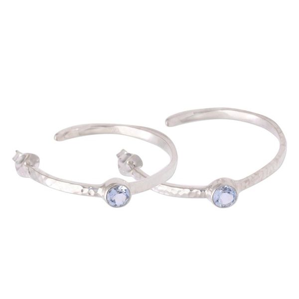 Alternate image for Sterling Silver Hammered Blue Topaz Half-Hoop Earrings Pretty Paradox