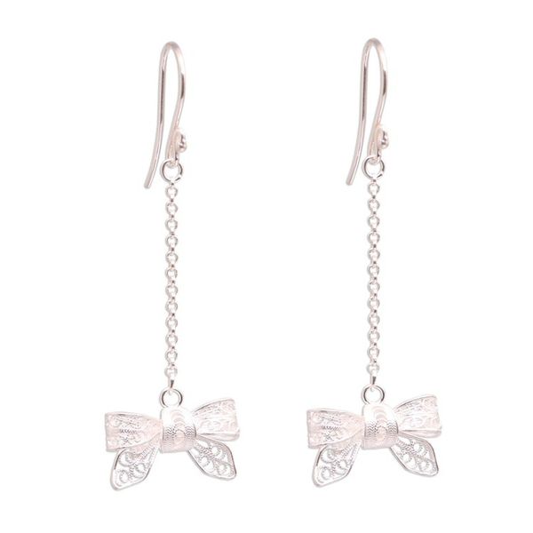 Alternate image for Bow-Shaped Sterling Silver Filigree Dangle Earrings Happy Bows