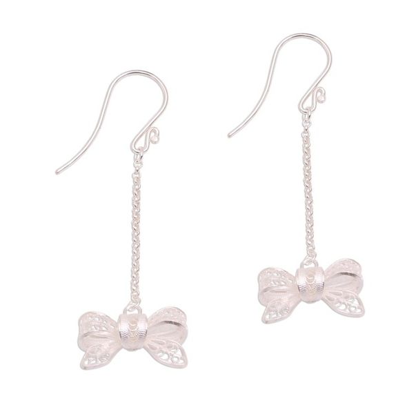 Alternate image for Bow-Shaped Sterling Silver Filigree Dangle Earrings Happy Bows