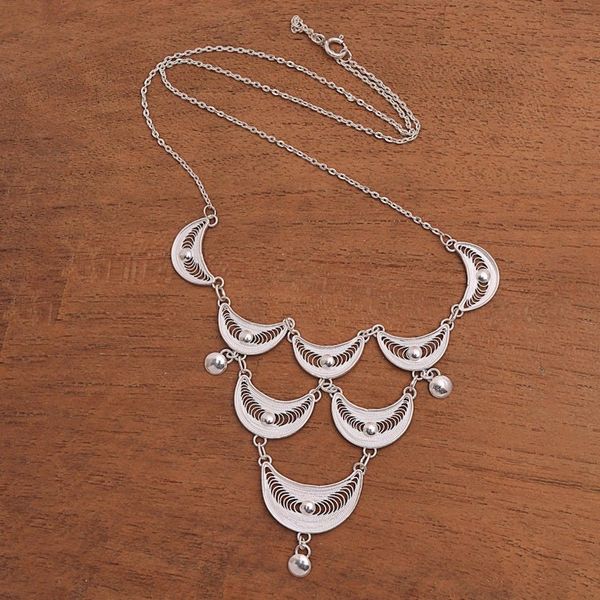 Alternate image for Crescent Sterling Silver Filigree Pendant Necklace from Java Sabit Moon