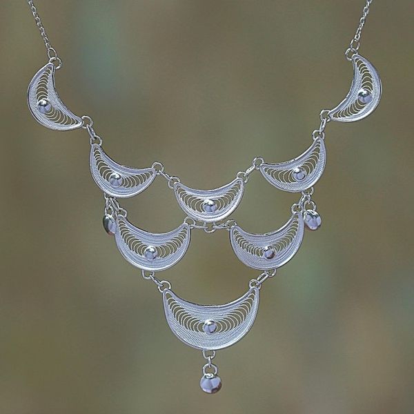 Alternate image for Crescent Sterling Silver Filigree Pendant Necklace from Java Sabit Moon