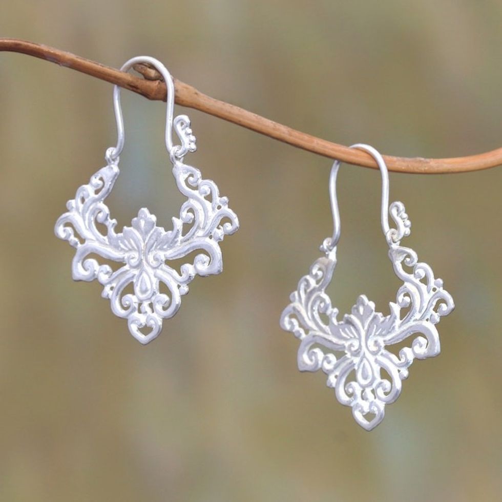 Curl Motif Sterling Silver Plated Drop Earrings from Bali 'Alam Pride'