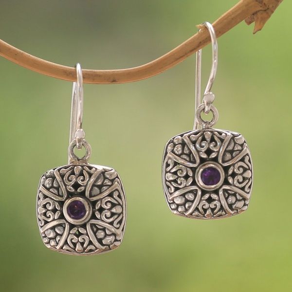 Alternate image for Cross Motif Amethyst Dangle Earrings from Bali Bali Cross