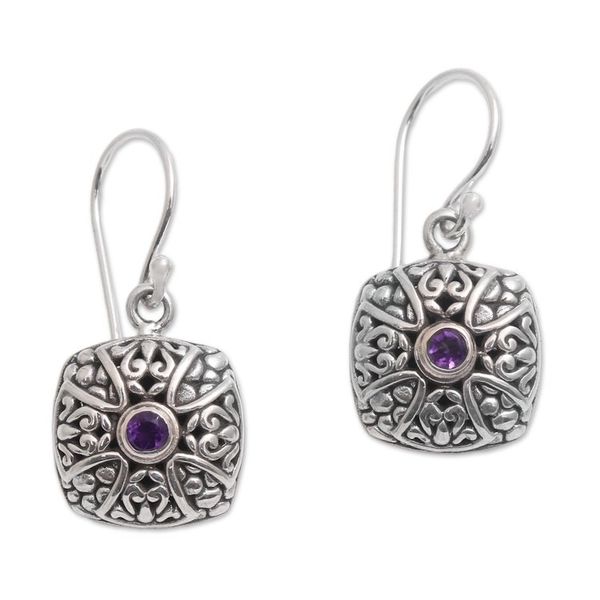 Alternate image for Cross Motif Amethyst Dangle Earrings from Bali Bali Cross