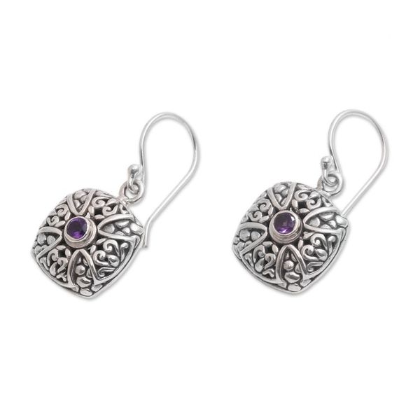 Alternate image for Cross Motif Amethyst Dangle Earrings from Bali Bali Cross