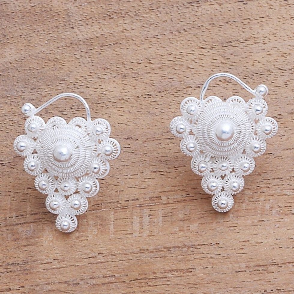 Star Pattern Sterling Silver Button Earrings from Java 'Starry Fruit'