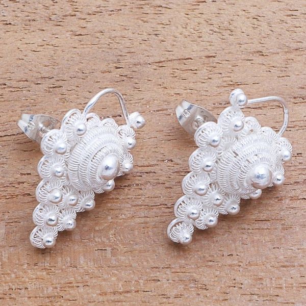 Alternate image for Star Pattern Sterling Silver Button Earrings from Java Starry Fruit