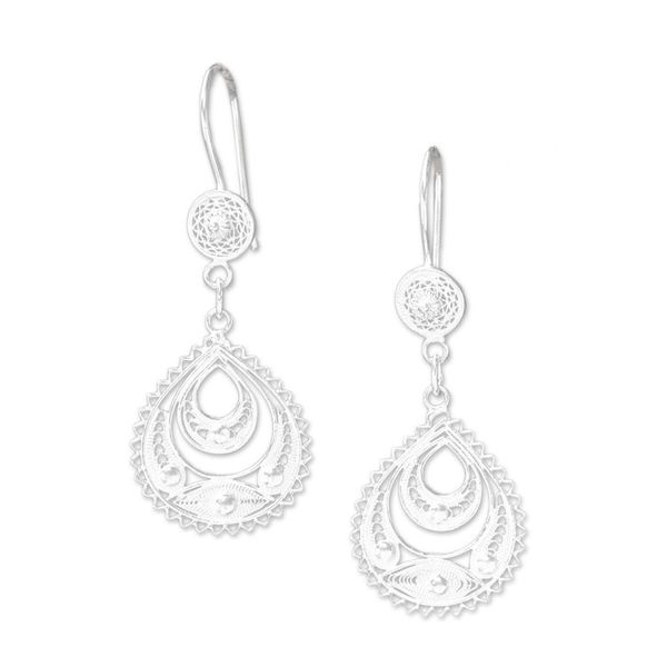 Alternate image for Drop-Shaped Sterling Silver Filigree Dangle Earrings Ayu Drops
