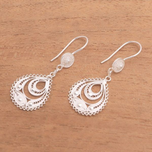 Alternate image for Drop-Shaped Sterling Silver Filigree Dangle Earrings Ayu Drops