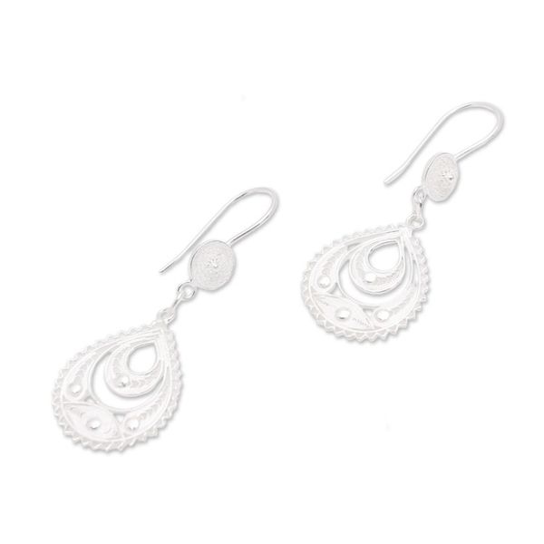Alternate image for Drop-Shaped Sterling Silver Filigree Dangle Earrings Ayu Drops