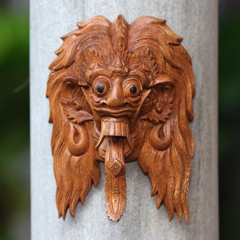 Bali Evil Queen Rangda Hand Carved Wood Mask 'Evil Queen Rangda'