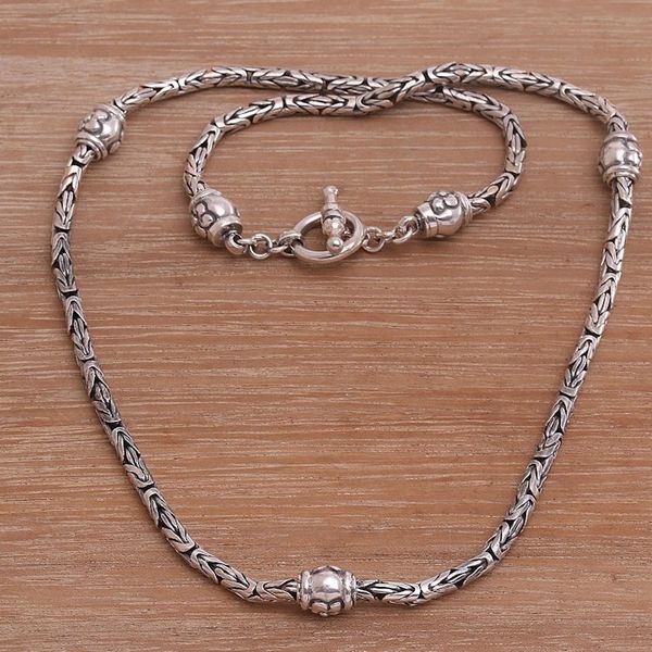 Alternate image for Floral Sterling Silver Station Necklace from Bali Floral Borobudur