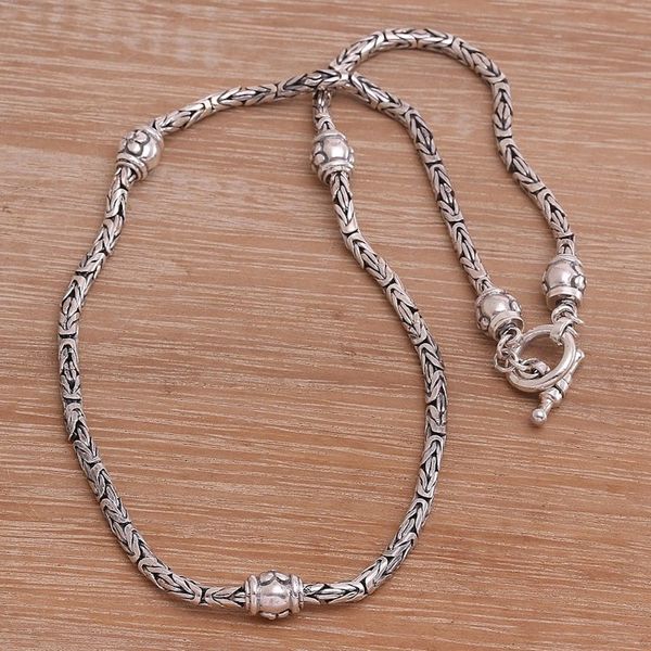 Alternate image for Floral Sterling Silver Station Necklace from Bali Floral Borobudur