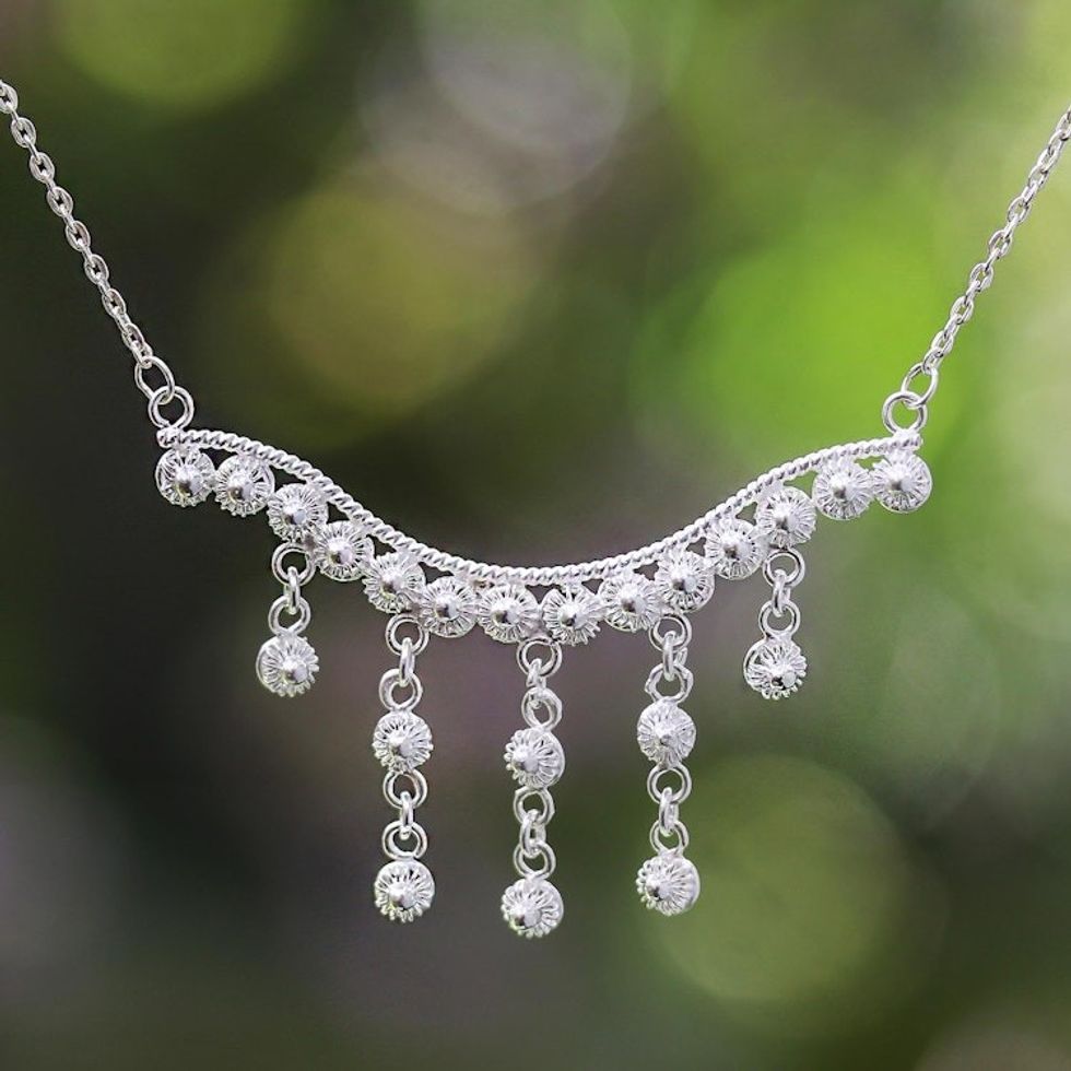 Dangling Sterling Silver Pendant Necklace from Java 'Glistening Stupa'