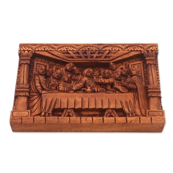 Alternate image for Hand-Carved Last Supper Wood Relief Panel from Bali Last Dinner