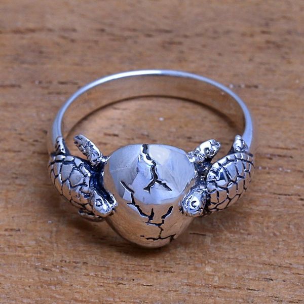 Alternate image for Sea Turtle Sterling Silver Cocktail Ring from Bali Turtle Romance