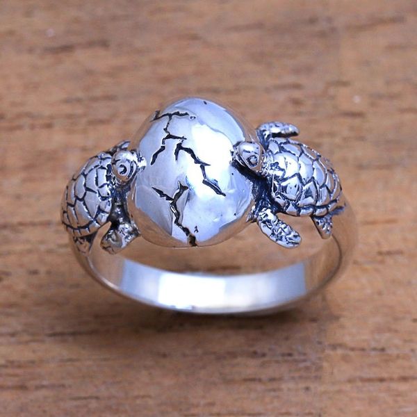 Alternate image for Sea Turtle Sterling Silver Cocktail Ring from Bali Turtle Romance