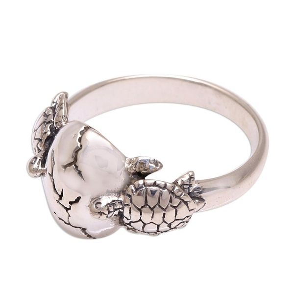 Alternate image for Sea Turtle Sterling Silver Cocktail Ring from Bali Turtle Romance