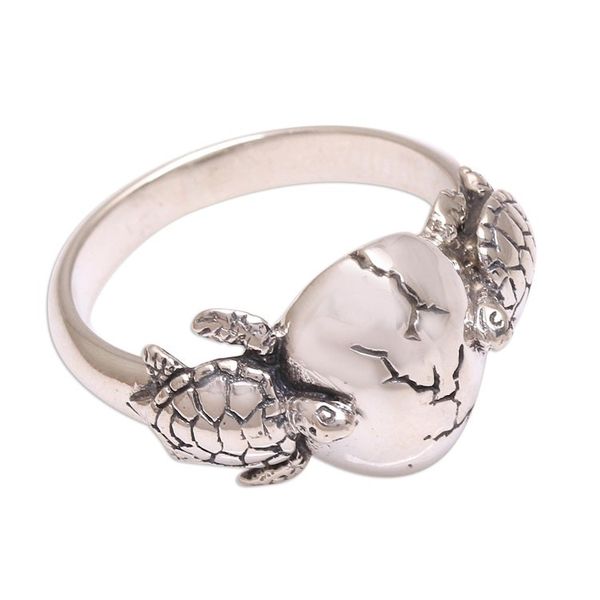 Alternate image for Sea Turtle Sterling Silver Cocktail Ring from Bali Turtle Romance