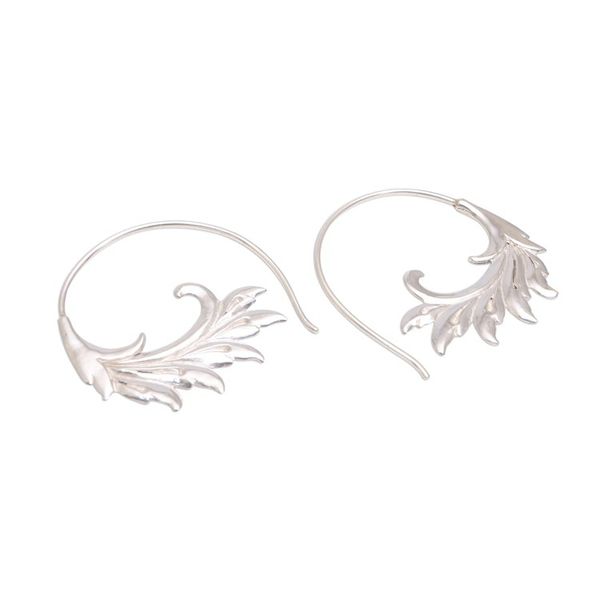 Alternate image for Sterling Silver Elegant Feather Motif Half-Hoop Earrings Falling Feathers