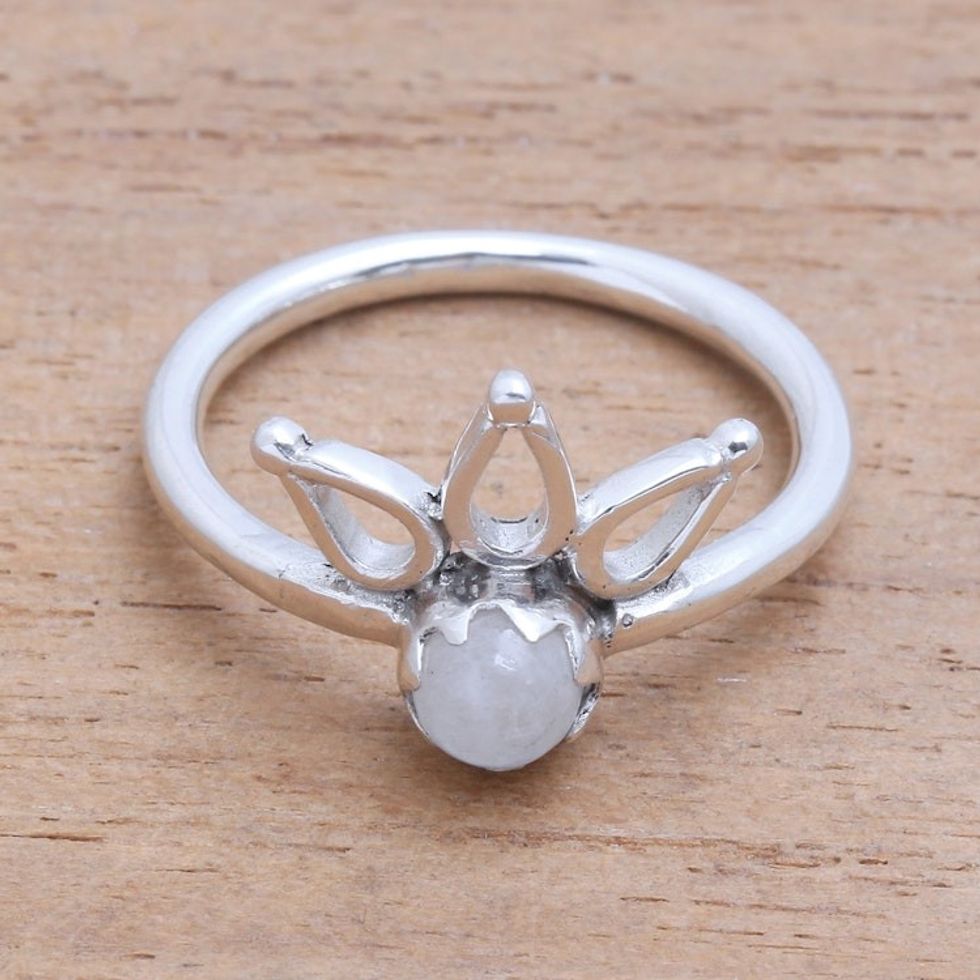 Crown Motif Moonstone Cocktail Ring from Bali 'Lotus Crown'