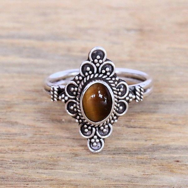 Alternate image for Handcrafted Tigers Eye Cocktail Ring from Bali Daydream Temple