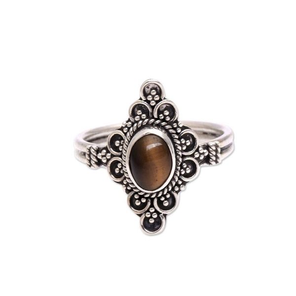 Alternate image for Handcrafted Tigers Eye Cocktail Ring from Bali Daydream Temple