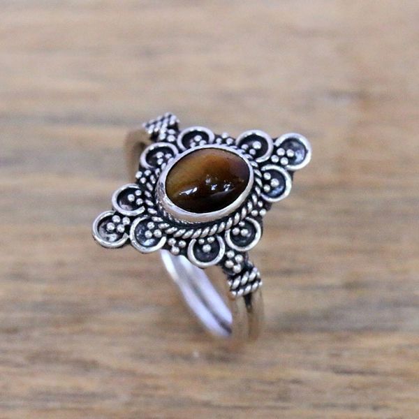 Alternate image for Handcrafted Tigers Eye Cocktail Ring from Bali Daydream Temple