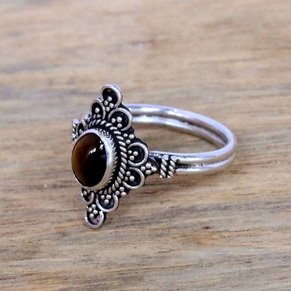 Alternate image for Handcrafted Tigers Eye Cocktail Ring from Bali Daydream Temple