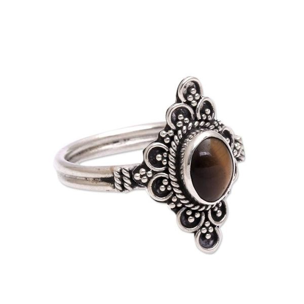 Alternate image for Handcrafted Tigers Eye Cocktail Ring from Bali Daydream Temple