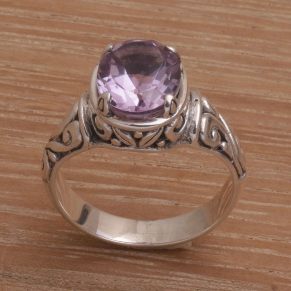 925 Sterling Silver Faceted Amethyst Cocktail Ring 'Floral Prayers in Purple'